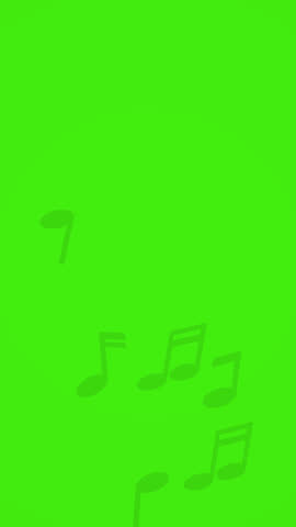 flying up music notes symbol animation isolated green on vertical aspect. 4k footage suitable for celebrating music day background