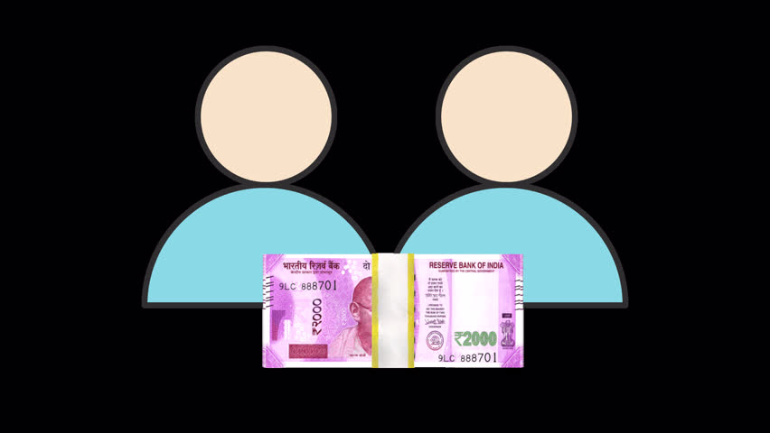 Investor Exchange Icon – Animated 2000 Rupee Deal Motion Graphic. Ideal for financial transactions, digital investment visuals, and wealth transfer animations with transparent background.