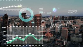 Aerial view of a modern urban skyline enhanced with dynamic digital charts, futuristic interface elements, and holographic analytics, showcasing statistical insights data-driven smart city innovation - Powered by Shutterstock - Get 15% off with code: PIKWIZARD15