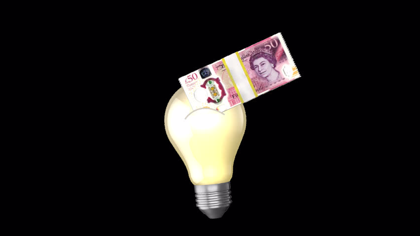 Money Idea Icon – Lightbulb with 50 Pound Innovation Spark. Perfect for UK business concepts, startup funding, creative finance solutions, and economic brainstorming visuals with transparency.