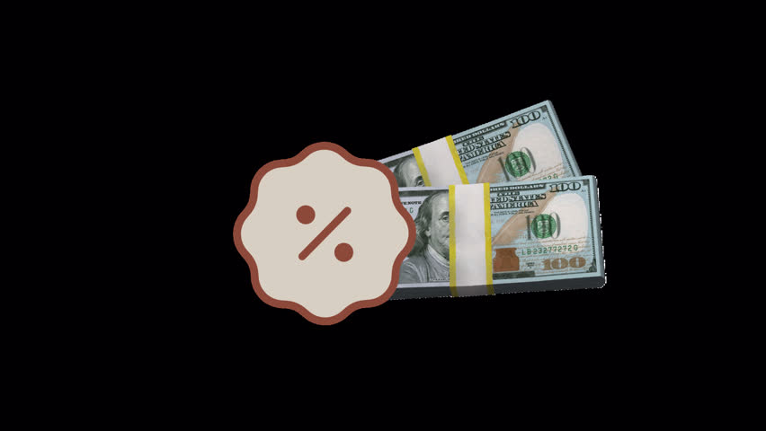 Discount Offer Icon – 100 Dollar Bundle with Percentage Badge Motion. Great for sales, ecommerce, retail discounts, or promotional finance visuals. Transparent background for easy integration.