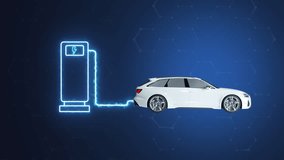 electric car charger station digital technology. vehicle charging low poly wireframe. vector illustration in fantastic technology. ev car concept on blue background. - Powered by Shutterstock - Get 15% off with code: PIKWIZARD15