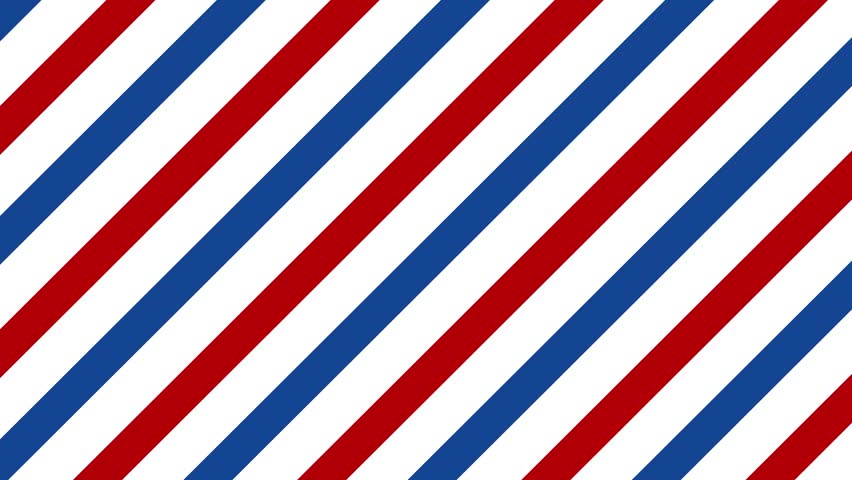 The background of the barbershop is red and blue stripes moving on a white background. 4k.