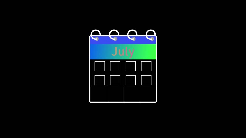 Digital month transition calendar animation July 2025 planner.
