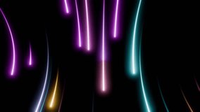 Abstract video loop of vibrant blue, purple, orange curved neon light trails flowing vertically across a dark background, designed for use in music videos, parties, creative motion graphics backdrops - Powered by Shutterstock - Get 15% off with code: PIKWIZARD15