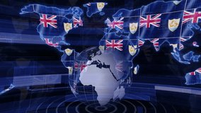 Anguilla national flag motion news background animation, World Map with British Flags and Shields - Powered by Shutterstock - Get 15% off with code: PIKWIZARD15