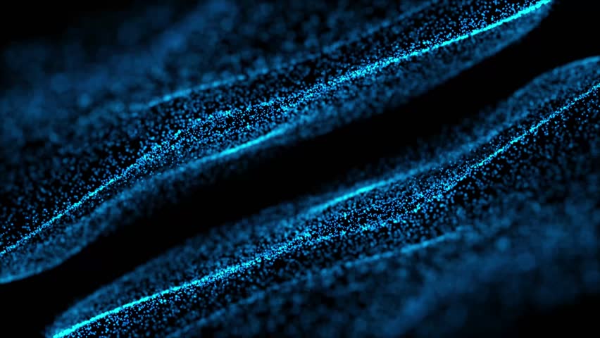 Abstract mir blue particle wave isolated on the black background.