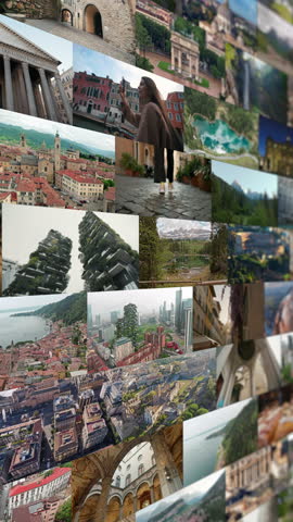 l collage video showing a journey through Italy with views of historical architecture in Rome Venice and Milan surrounded by beautiful natural landscapes and streets