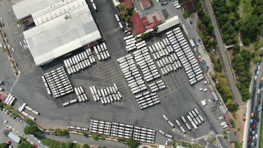Aerial footage of buses. Aerial footage of hundreds of buses in Istanbul.