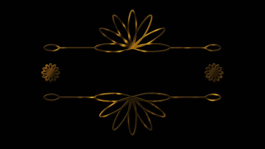 Animation of a golden ornament for a floral wedding invitation on a black background. 4K.