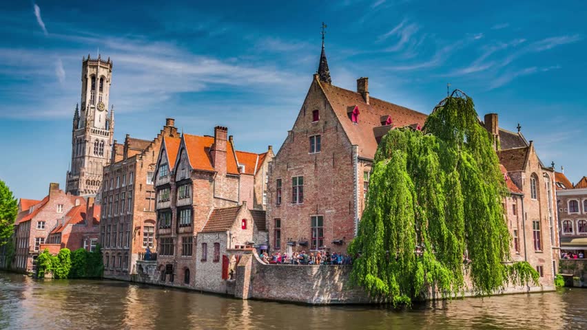 Picturesque Canal-side Medieval Architecture in Bruges, Belgium
