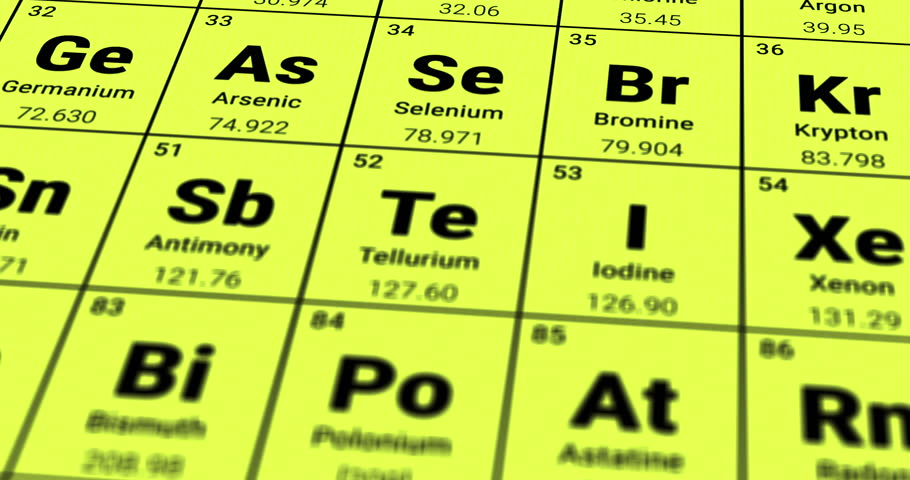 Selenium element on periodic table of chemical elements, pharmacy and food additive products, tracking shot footage