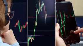 Trading concept. Collage of financial charts and diagrams on the phone and computer screen. Stock market analytics. - Powered by Shutterstock - Get 15% off with code: PIKWIZARD15