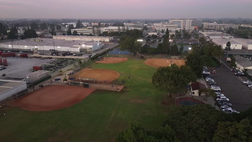 Aerial Drone Video Above Softball fields Downey, CA