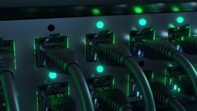 Network Switch and Ethernet Cables Close-up Loop 3d Animation. Blinking Green Lights Seamless. Internet LAN Cables Connect Server. Cloud Computing, High Speed Data Transfer Concept 4k. - Powered by Shutterstock - Get 15% off with code: PIKWIZARD15