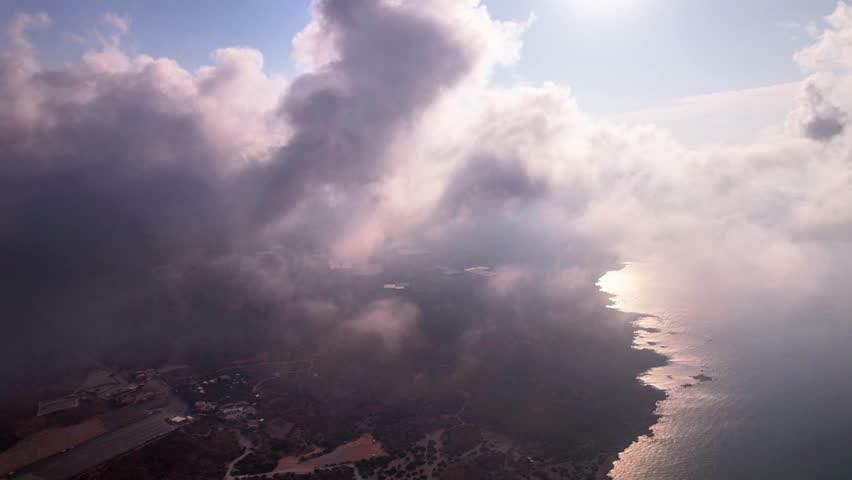 Aerial Beauty with Stunning Views Over the Clouds and Coastline Crete
