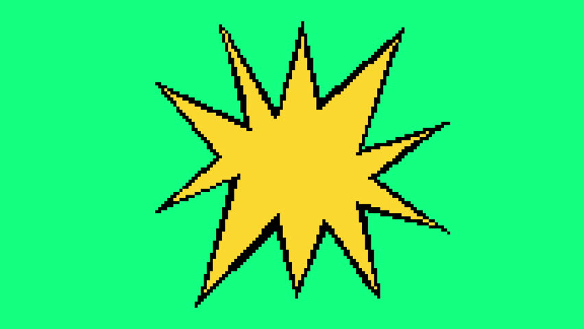 Pixel Art Cartoon Speech Yellow Bubble Animation Loop on Green Screen. Perfect for retro video games, animated dialogue pop up nostalgic gaming projects. Comic Bubbles Popup Style