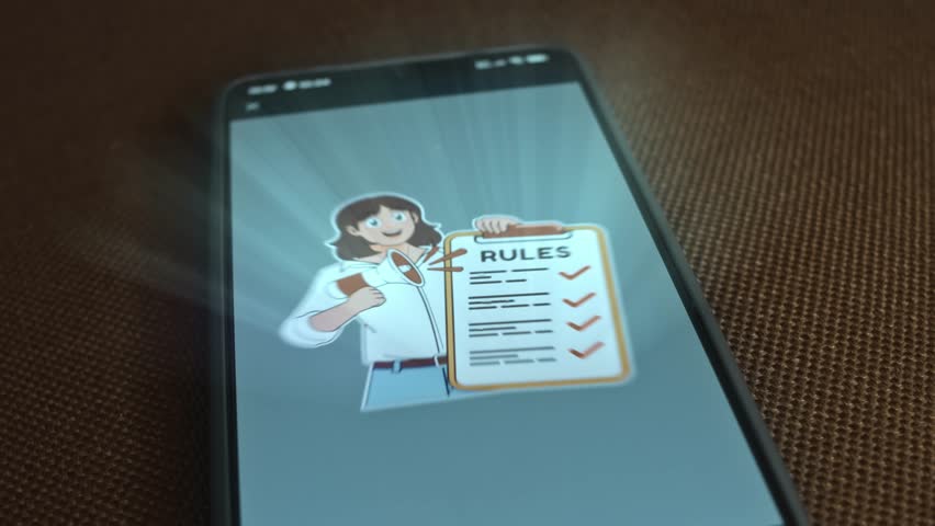 Woman holds a clipboard with rules, presentation