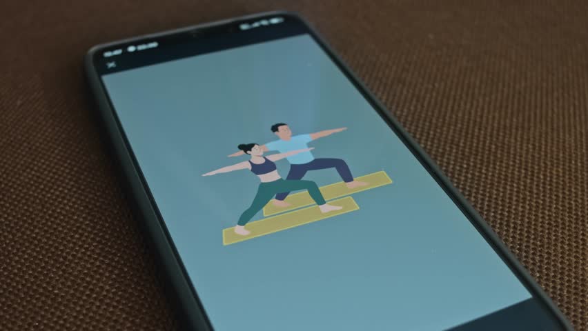 Man and woman practicing yoga together, presentation