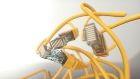Floating Yellow Ethernet Cables With Clear RJ-45 Connectors on White Background - Powered by Shutterstock - Get 15% off with code: PIKWIZARD15