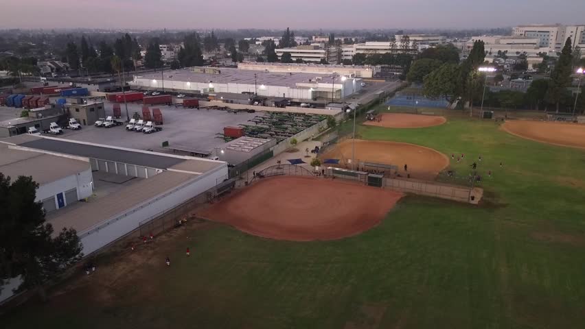 Aerial Drone Video Above Softball fields Downey, CA