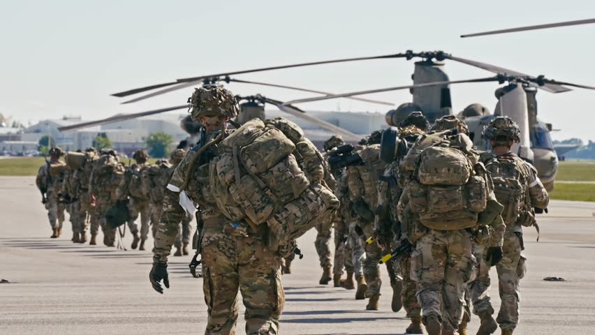 Slow Motion Video - US Army CH-47 Chinook Helicopter.