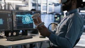 Data center technician using VR headset to monitor neural network AI LLM visualization. Server room worker using virtual reality tech to oversee rigs powering machine learning processes, camera A - Powered by Shutterstock - Get 15% off with code: PIKWIZARD15