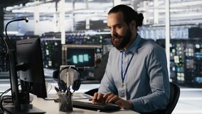 Angry data center engineer banging fist on desk after seeing system failure. Server farm IT expert reacting furiously to unstable infrastructure performance, leaving office, camera A - Powered by Shutterstock - Get 15% off with code: PIKWIZARD15