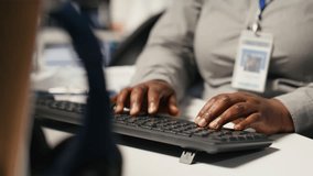 Close up of data center admin coding, writing script on PC identifying bottlenecks. Server farm IT expert typing on computer keyboard, troubleshooting bugs, implementing optimizations, camera A - Powered by Shutterstock - Get 15% off with code: PIKWIZARD15