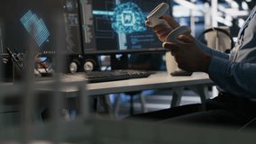 Data center developer using virtual reality technology to visualize artificial intelligence LLM neural networks. Server farm IT expert using VR headset equipment to oversee AI systems, camera A - Powered by Shutterstock - Get 15% off with code: PIKWIZARD15