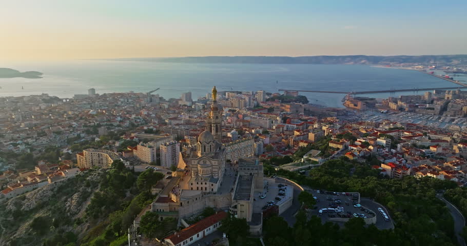 Aerial view of Marseille in the south of France at sunset