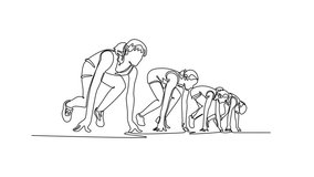 Animated self drawing of continuous line draw female runners at the starting line on race competition. Athletes kneeling ready to start running, prepared to compete. Full length single line animation - Powered by Shutterstock - Get 15% off with code: PIKWIZARD15