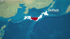 Zoom from Earth to Japan. (Country Flag) World map animation with highlighted borders of countries. East Asia Cinematic 3d world map animation highlights aerial views, tourism, and travel. 4k - Powered by Shutterstock - Get 15% off with code: PIKWIZARD15