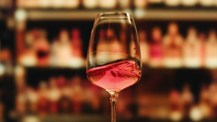 Orange or white rose wine bottle and glass against a sunset in a peaceful vineyard, pouring of ecological natural wine in hotel or sunset bar restaurant, cheers friends.