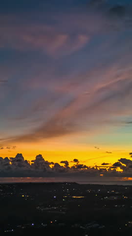 Sunset Sky Behind Cloudscape In Bali Town, Indonesia. Timelapse