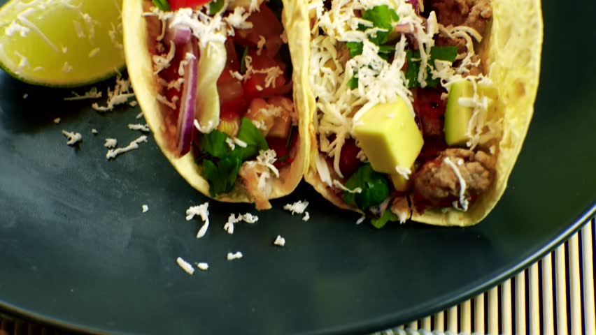 Tasty Mexican Tacos Filled Meat. Homemade American Soft Shell Beef Tacos. Mexican Food Burrito. Tortilla Fast Food. Mexican Pork Carnitas Tacos Fajitas. American Taco Salsa Corn Tortilla Carne Asada