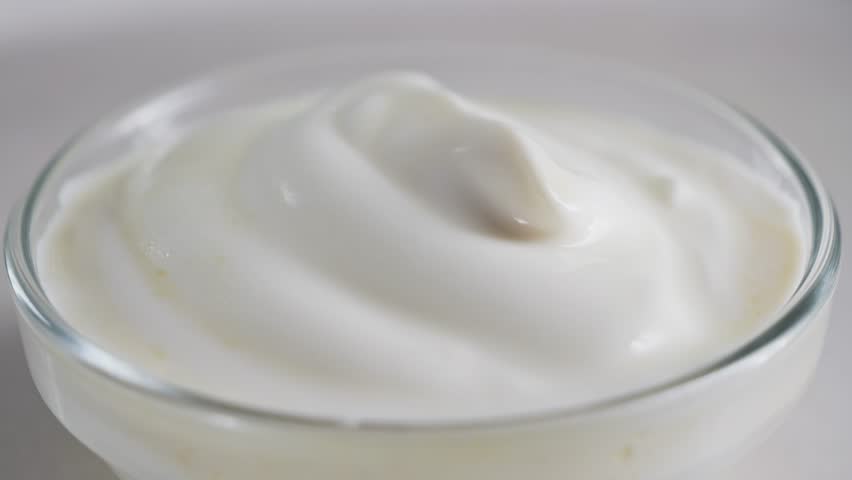 Homemade mayonnaise sauce in bowl close up footage. Sour cream, fresh Greek yogurt. High quality 4k footage