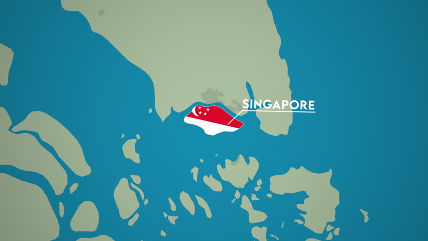 Zoom from Earth to Singapore. (Country Flag) World map animation with highlighted borders of countries. Southeast Asia Cinematic 3d world map animation highlights aerial views, tourism, and travel. 4k