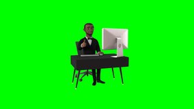 3D green screen businessman working on computer and celebrating success. Perfect for digital assets, marketing, tech, and office productivity projects. - Powered by Shutterstock - Get 15% off with code: PIKWIZARD15
