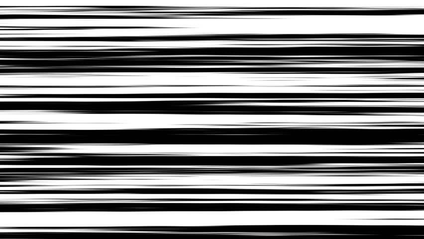Abstract horizontal anime speed line background animation overlay. Black and white comic light speed lines moving background