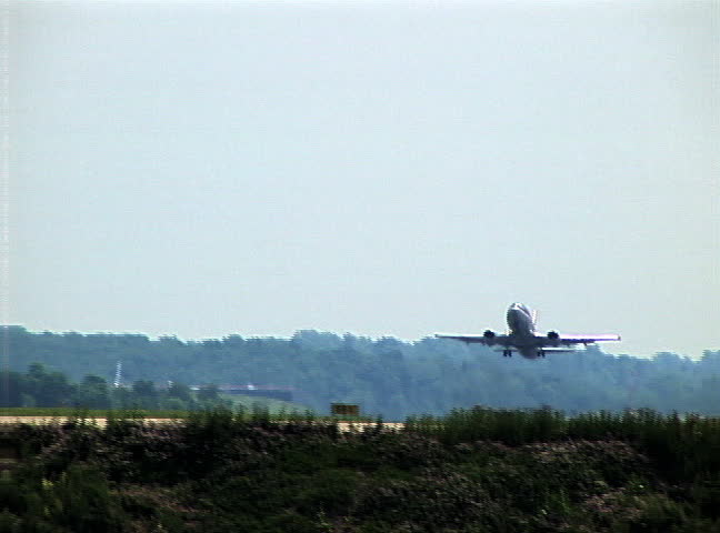 A plane takes off at the Pittsburgh airport.