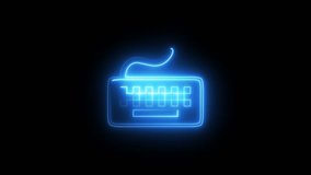 Neon glowing blue computer keyboard icon animation. Neon computer vertical keyboard icon blue animation on black background.4k animation - Powered by Shutterstock - Get 15% off with code: PIKWIZARD15