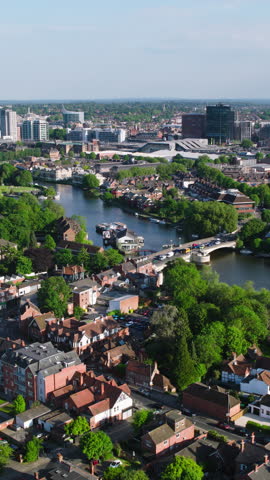 Vertical Video of Reading, Berkshire, United Kingdom, Vertical Aerial View Shot