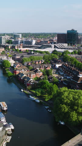 Vertical Video of Reading, Berkshire, United Kingdom, Vertical Aerial View Shot