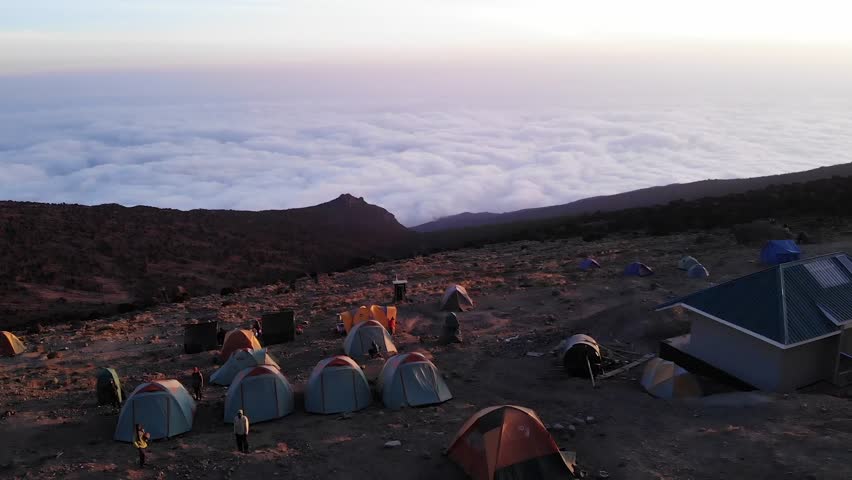Mount Kilimanjaro in Tanzania. Base camp. Aerial view.