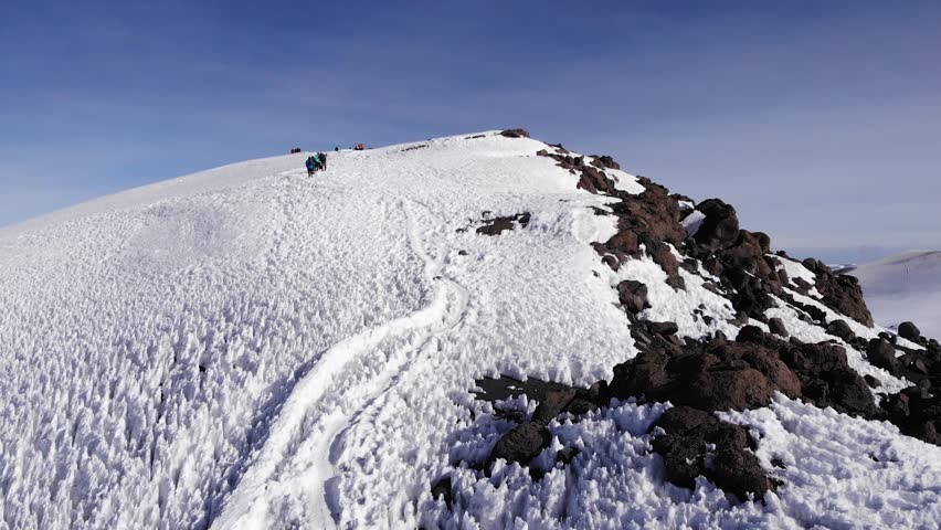 Kilimanjaro summit in Tanzania. Base camp. Aerial view.