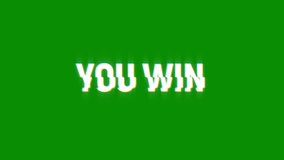 you win text looped animation with glitch effect on green black background. Glitch title video game screen. you wins. you won - Powered by Shutterstock - Get 15% off with code: PIKWIZARD15