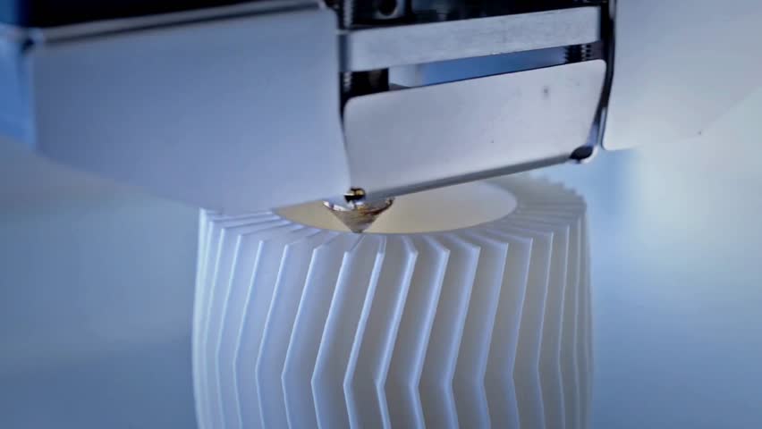 printer printing small details with filament, Modern 3D printing technology. 3d rendering motion graphic close-up Working 3D printer, material
