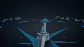 Light beam sweeping digital compass, purple hex icons drifting, needle rotating to highlight NEWS. Navigation, technology, futurism, data, information, interface, innovation - Powered by Shutterstock - Get 15% off with code: PIKWIZARD15