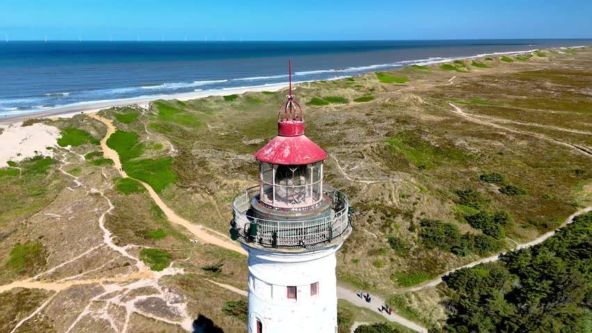 Venture into the stunning coastal area of Lyngvig Lighthouse Hvide Sande on Jutland, Denmark. Car beach meets lush nature